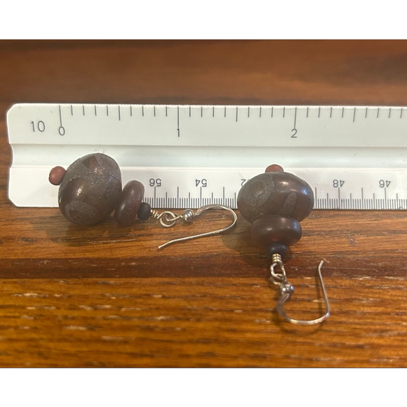 Women's artisan trading bead style Necklace & Earrings Set, OS, Brown & Blue - Picture 5 of 5